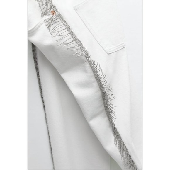 NEW! Zara High Waisted 90s Premium Cowboy Straight Leg White Jeans Denim - Sz 2 - Picture 4 of 16